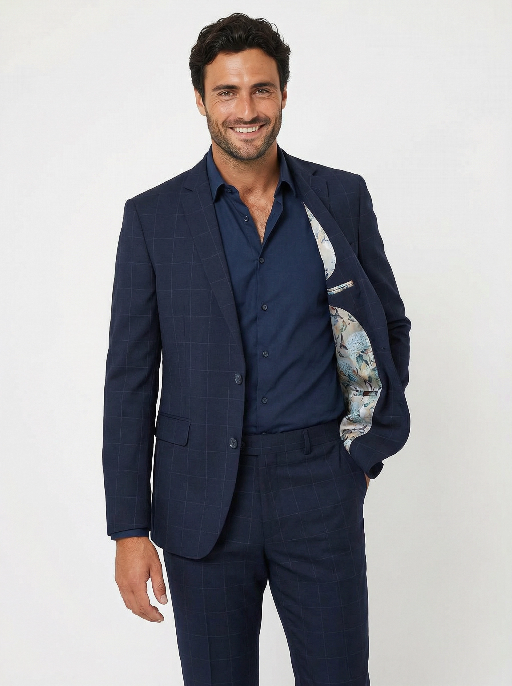 2-delig pak Navy Checkered close