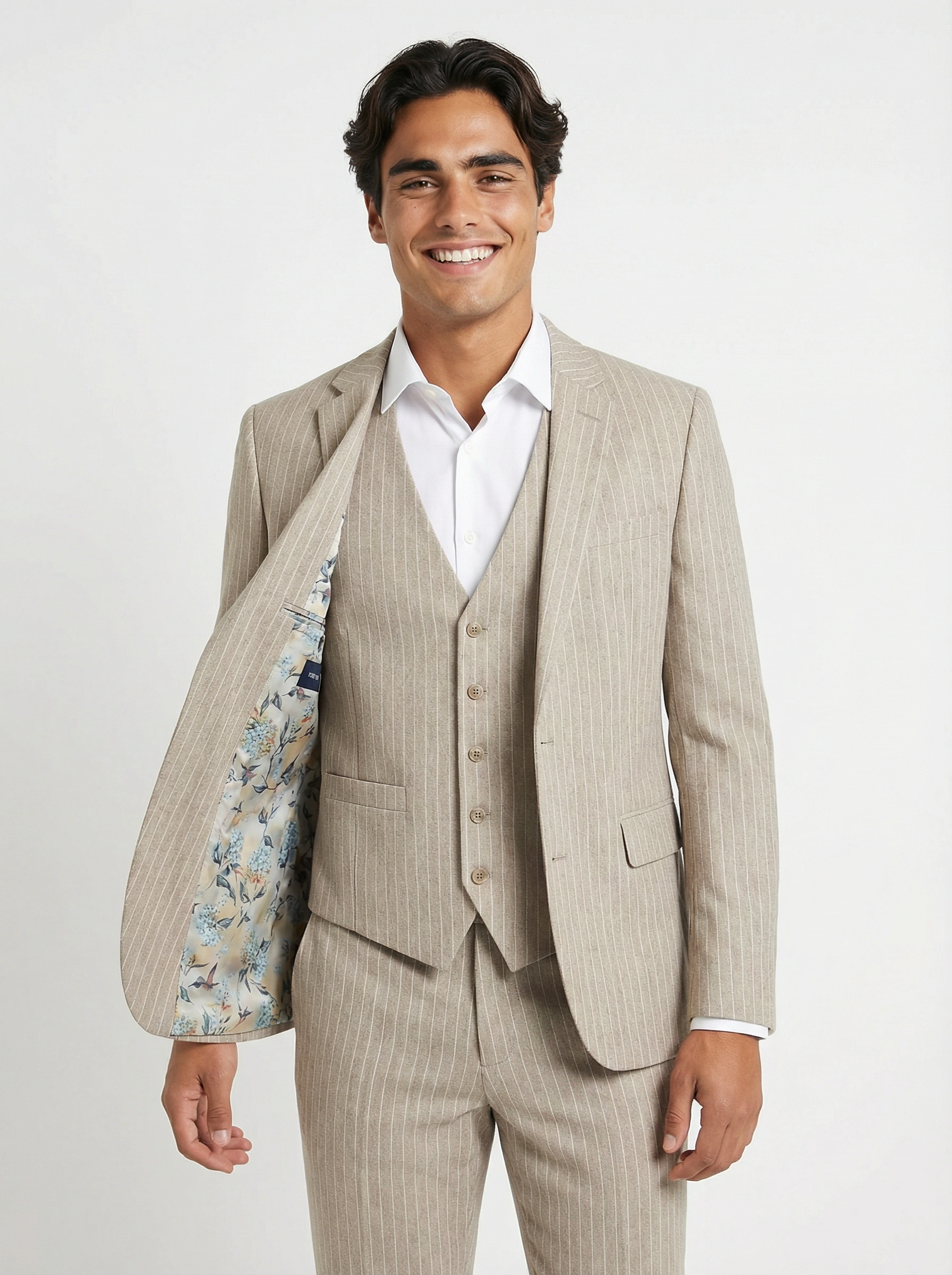 3-delig pak Beige 10mm Pinstripe closeup