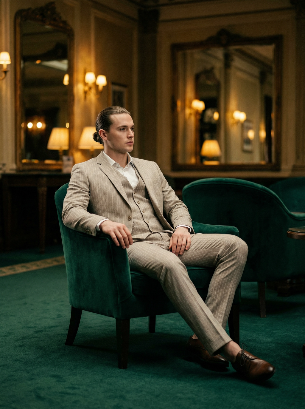 3-delig pak Beige 10mm Pinstripe man hotel