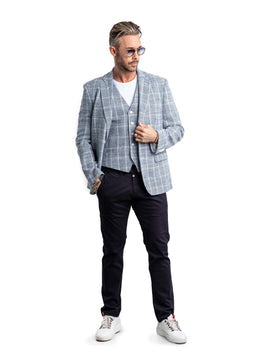 Gilet Blue Knit Checkered full